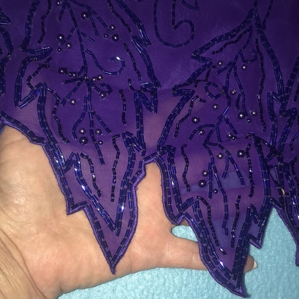 MORGAN TAYLOR Evening dress silk beaded long sleeve V-neck vintage size 8 - Picture 6 of 12